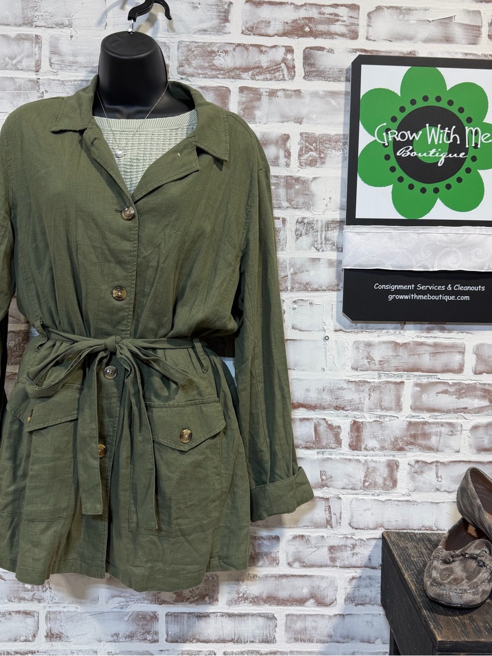 Zac & Rachel Olive Green Tie-Waist Utility Jacket - Women medium